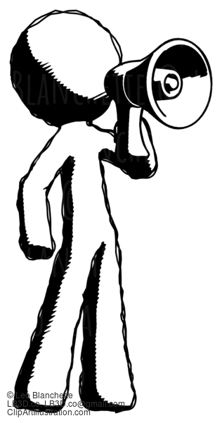 Ink Design Mascot Man Shouting Into Megaphone Bullhorn Facing Right #8815