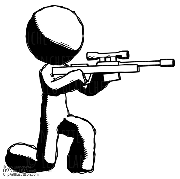 Ink Design Mascot Man Kneeling Shooting Sniper Rifle #8816