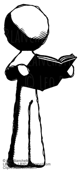 Ink Design Mascot Man Reading Book While Standing Up Facing Away #8831