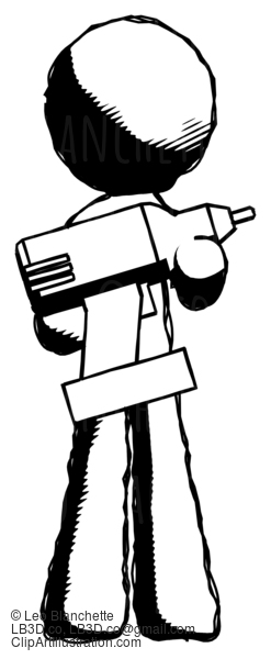 Ink Design Mascot Man Holding Large Drill #8832