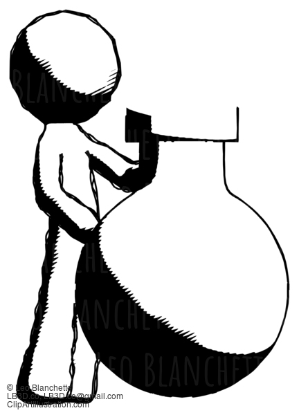 Ink Design Mascot Man Standing Beside Large Round Flask Or Beaker #8834