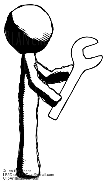 Ink Design Mascot Man Using Wrench Adjusting Something To Right #8843