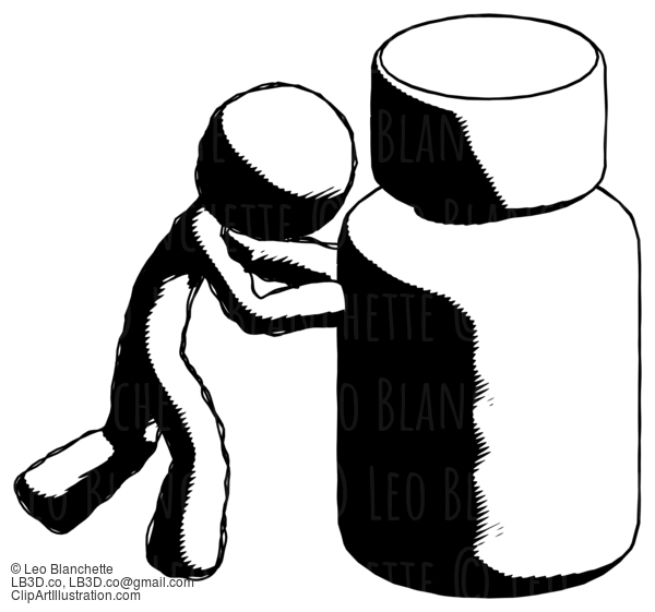 Ink Design Mascot Man Pushing Large Medicine Bottle #8846