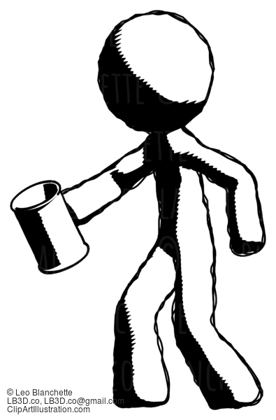 Ink Design Mascot Man Begger Holding Can Begging Or Asking For Charity Facing Left #8849