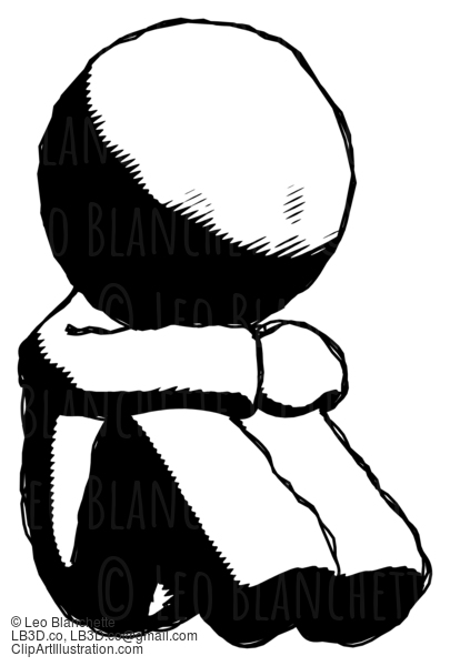 Ink Design Mascot Man Sitting With Head Down Facing Angle Right #8851