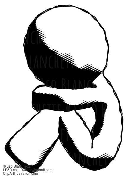 Ink Design Mascot Man Sitting With Head Down Facing Sideways Left #8857