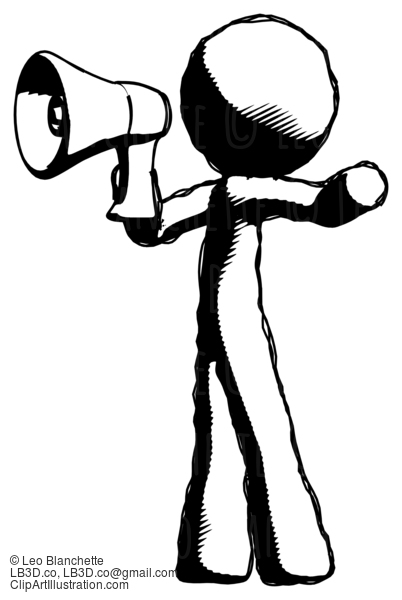 Ink Design Mascot Man Shouting Into Megaphone Bullhorn Facing Left #8859