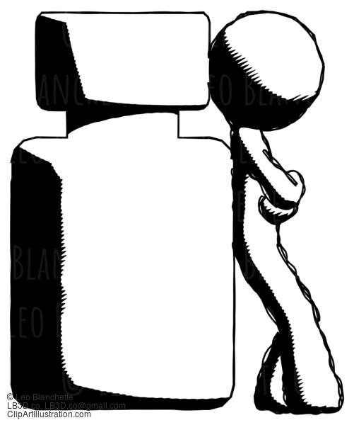 Ink Design Mascot Man Leaning Against Large Medicine Bottle #8864