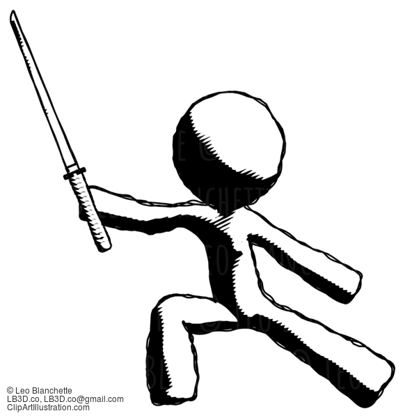 Ink Design Mascot Man With Ninja Sword Katana In Defense Pose #8867