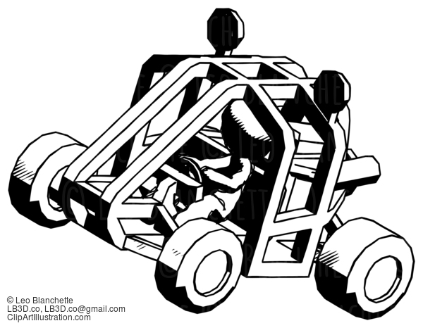 Ink Design Mascot Man Riding Sports Buggy Side Top Angle View #8872