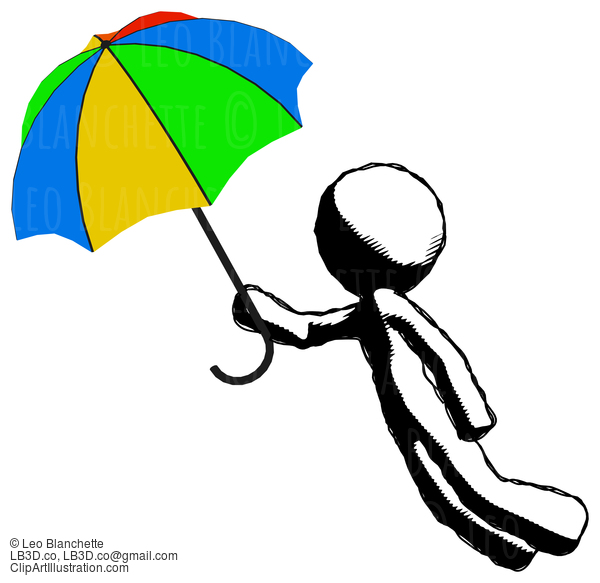 Ink Design Mascot Man Flying With Rainbow Colored Umbrella #8874