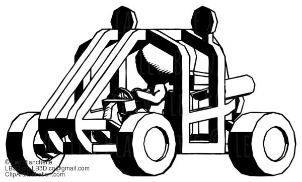 Ink Design Mascot Man Riding Sports Buggy Side Angle View #8879