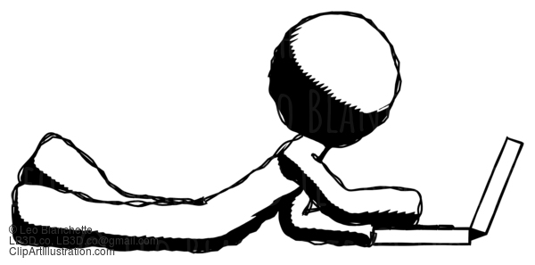 Ink Design Mascot Man Using Laptop Computer While Lying On Floor Side View #8883