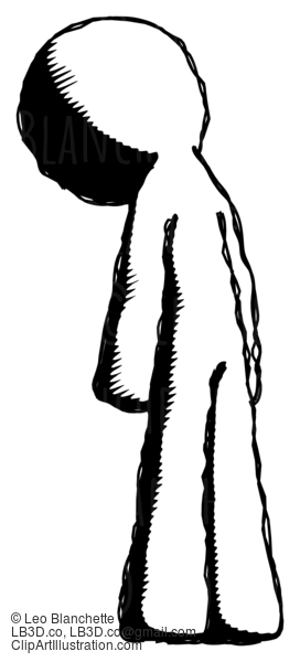 Ink Design Mascot Man Depressed With Head Down, Back To Viewer, Left #8886