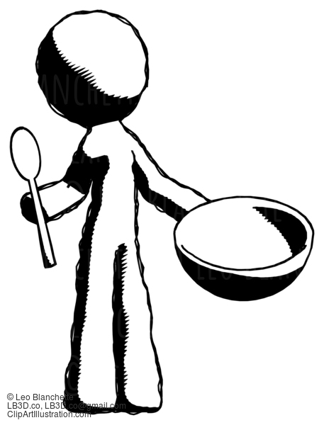 Ink Design Mascot Man With Empty Bowl And Spoon Ready To Make Something #8898