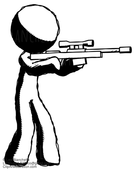 Ink Design Mascot Man Shooting Sniper Rifle #8901