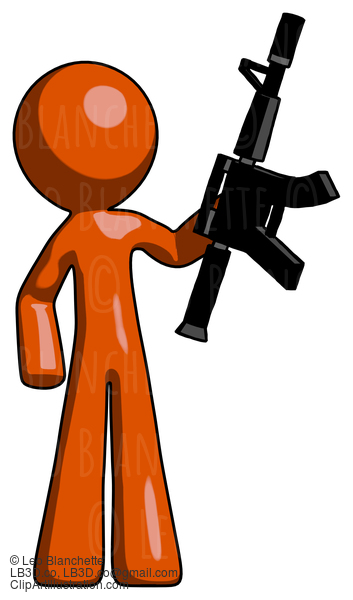 Orange Design Mascot Man Holding Automatic Gun #9211