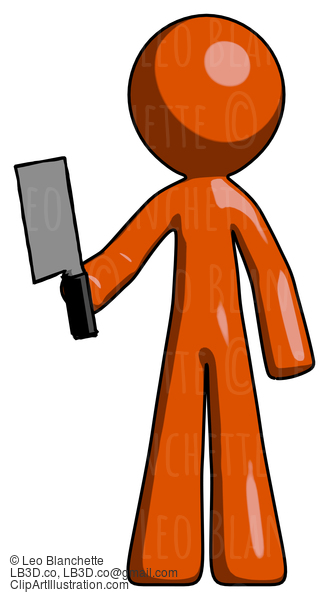 Orange Design Mascot Man Holding Meat Cleaver #9212