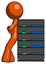 Orange Design Mascot Man Resting Against Server Rack