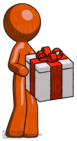 Orange Design Mascot Man Giving A Present #9215