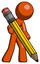 Orange Design Mascot Man writing with large pencil