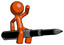 Orange Design Mascot Man Riding a pen like a giant rocket