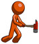 Orange Design Mascot Man with ax hitting, striking, or chopping