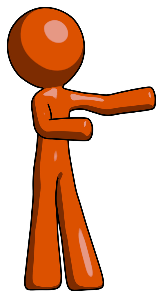 Orange Design Mascot man presenting something to his left