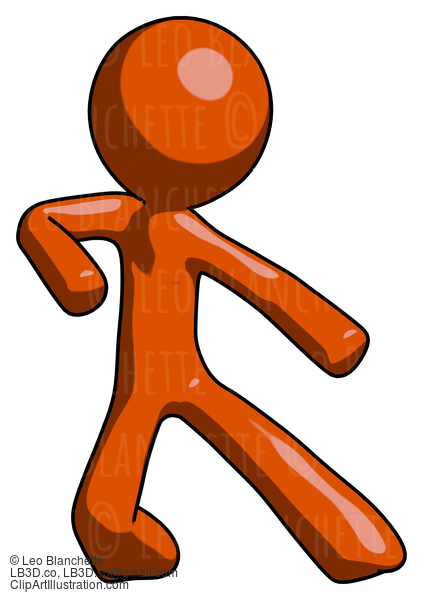 Orange Design Mascot Man Karate Defense Pose Right #9224