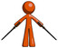 Orange Design Mascot Man posing with two ninja sword katanas