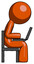 Orange Design Mascot Man using laptop computer while sitting in chair view from side