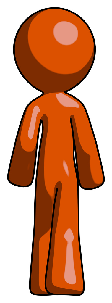 Orange Design Mascot man walking away, back view