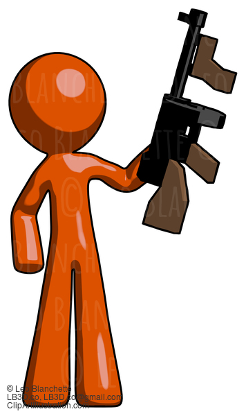 Orange Design Mascot Man Holding Tommygun #9231