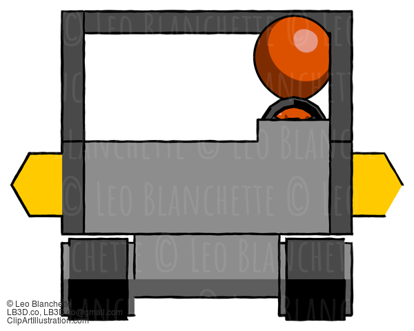 Orange Design Mascot Man Driving Amphibious Tracked Vehicle Front View #9236