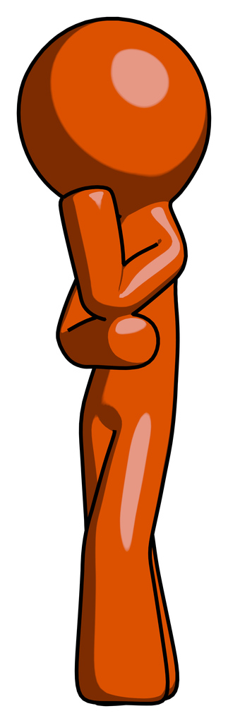 Orange Design Mascot Man Thinking, Wondering, or Pondering