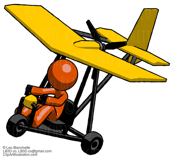 Orange Design Mascot Man In Ultralight Aircraft Top Side View #9244