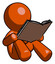 Orange Design Mascot Man reading book while sitting down