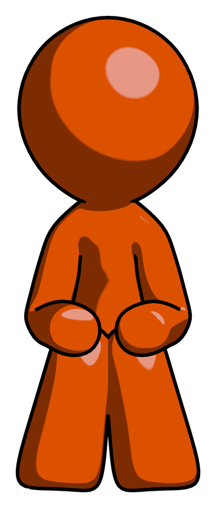 Orange Design Mascot Man squatting facing front