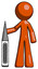 Orange Design Mascot Man Standing With Large Thermometer