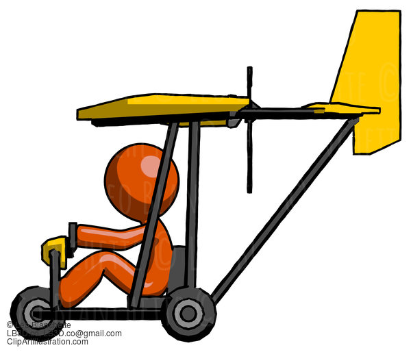 Orange Design Mascot Man In Ultralight Aircraft Side View #9258