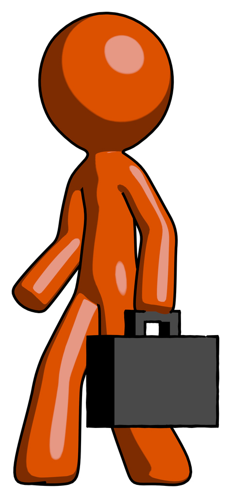 Orange Design Mascot Man Walking With Briefcase To The Left