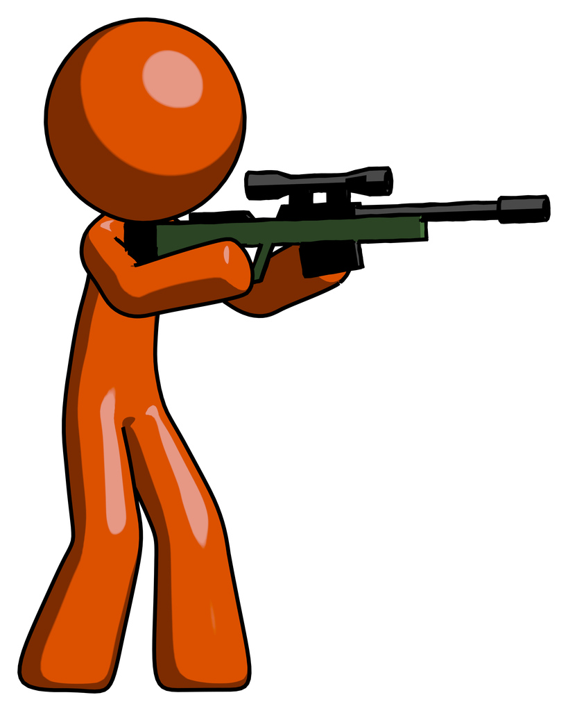 Orange Design Mascot Man shooting sniper rifle