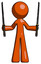 Orange Design Mascot Man posing with two ninja sword katanas up