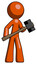 Orange Design Mascot Man with sledgehammer standing ready to work or defend