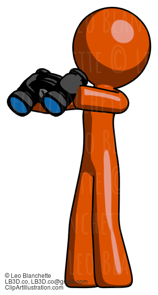 Orange Design Mascot Man Holding Binoculars Ready To Look Left #9268