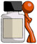 Orange Design Mascot Man Leaning Against Large Medicine Bottle