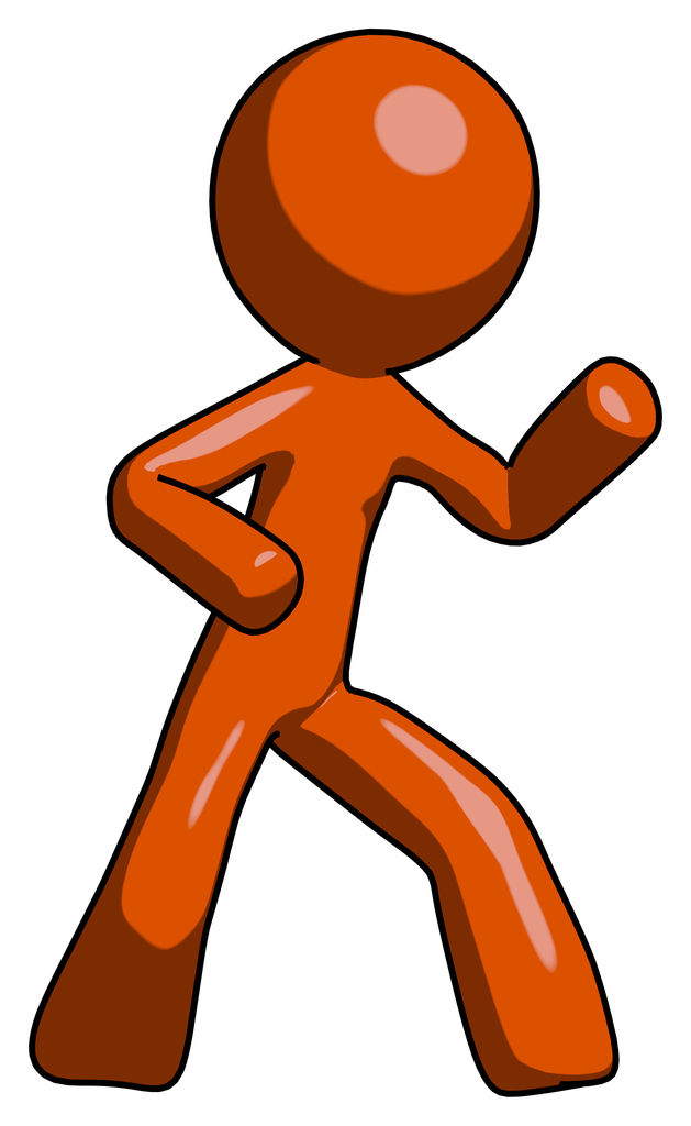 Orange Design Mascot Man martial arts defense pose right