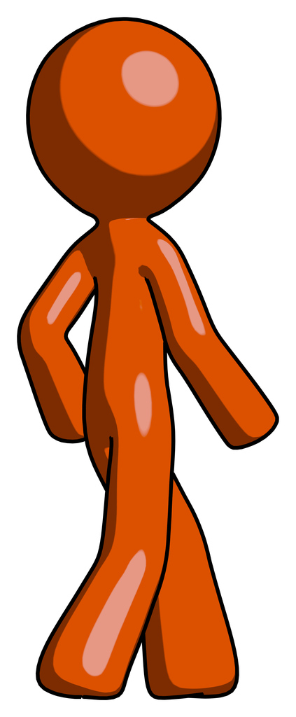 Orange Design Mascot man walking away direction right view