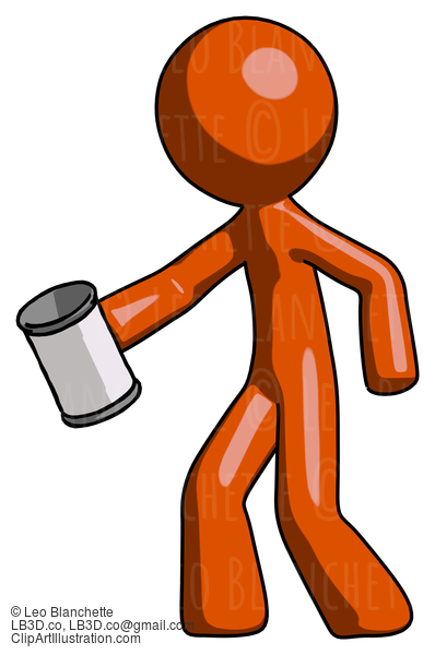 Orange Design Mascot Man Begger Holding Can Begging Or Asking For Charity Facing Left #9279