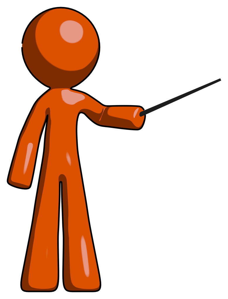 Orange Design Mascot Man Teacher or conductor with stick or baton directing